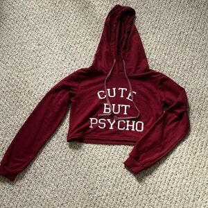 Maroon Cropped Hoodie with Slogan